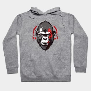 t-shirt design, gorilla with red paint splatters on its face, poster art Hoodie